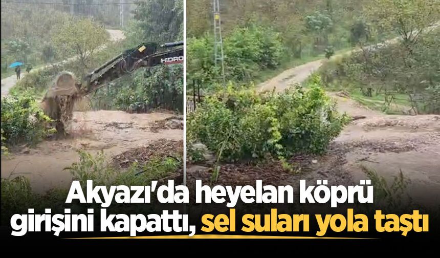 Akyazı'da heyelan köprü girişini kapattı, sel suları yola taştı