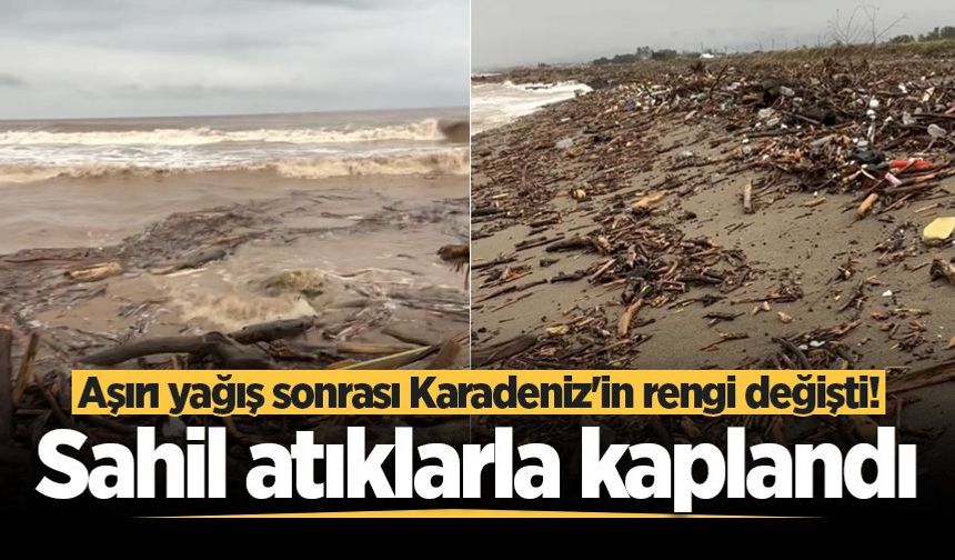 Aşırı yağış sonrası Karadeniz'in rengi değişti! Sahil atıklarla kaplandı