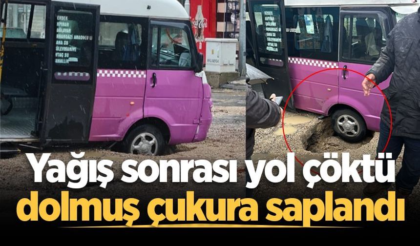 Hendek'te yolcu dolmuşu yağış sonrası oluşan çukura düştü
