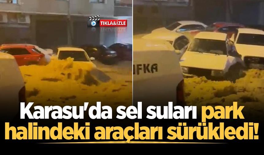Karasu'da sel suları park halindeki araçları sürükledi!